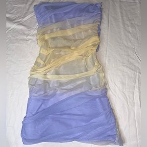 zara purple and yellow strapless mini dress